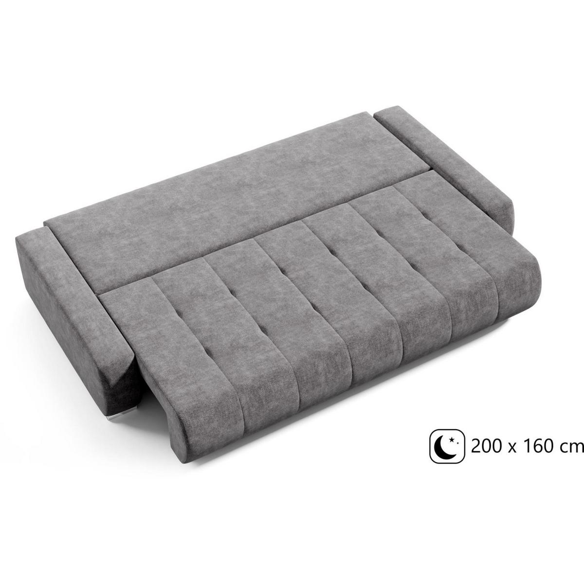 SCHLAFSOFA Draco 3-Sitzer, mit Bettkasten, Grau - Grau, Textil (240/85/110cm) - Beautysofa