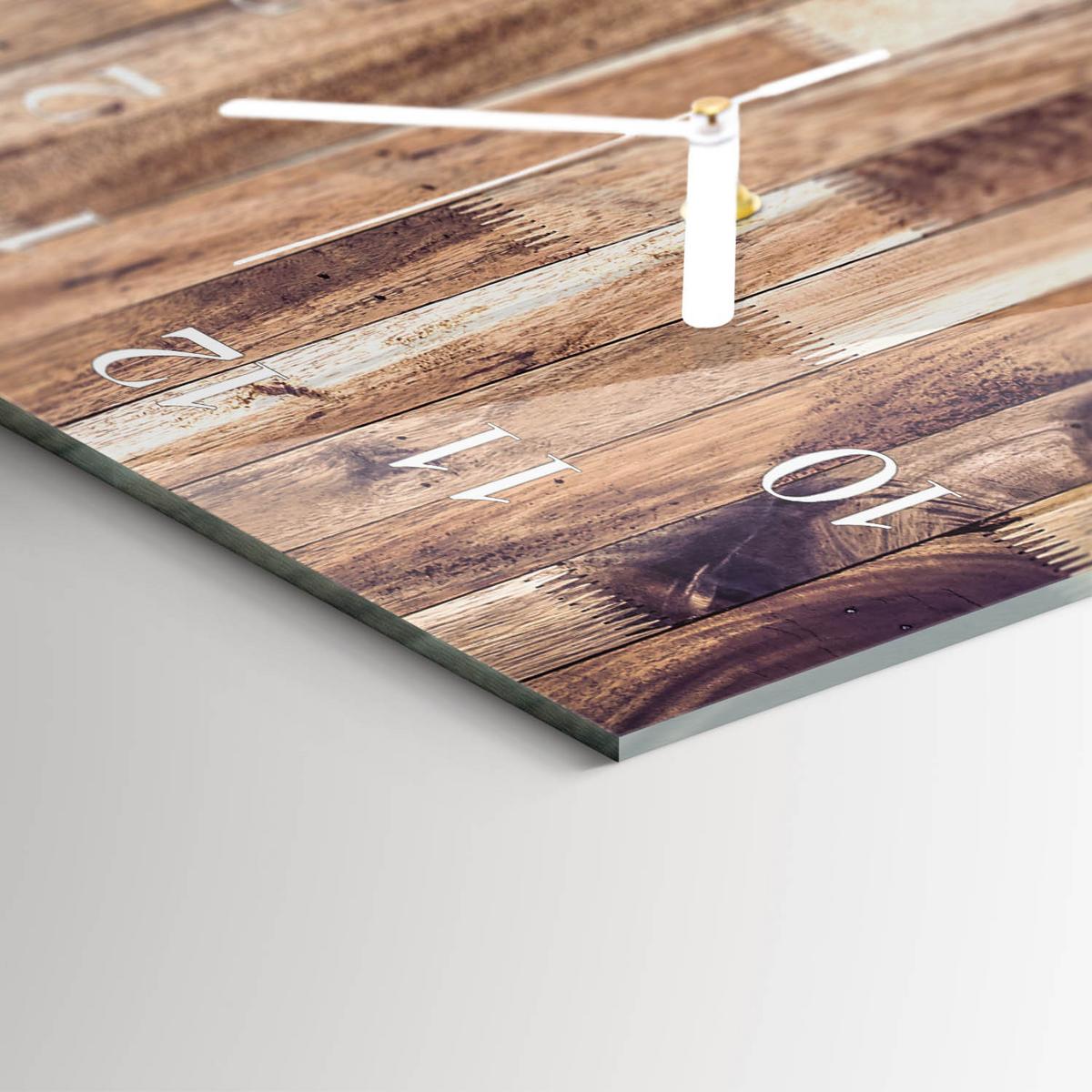 WANDUHR aus Glas 60x30 cm - Holzbretter - Braun, Glas (60/30/0.4cm) - TULUP