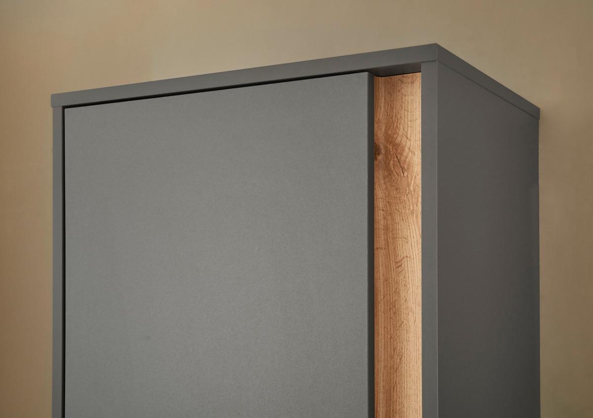 GARDEROBEN-SET 5-teilig grau matt, Eiche Wotan, Kombination mit viel Stauraum - Eiche Wotan/Silberfarben, Glas/Holzwerkstoff (230/200/40cm) - Furn.Design