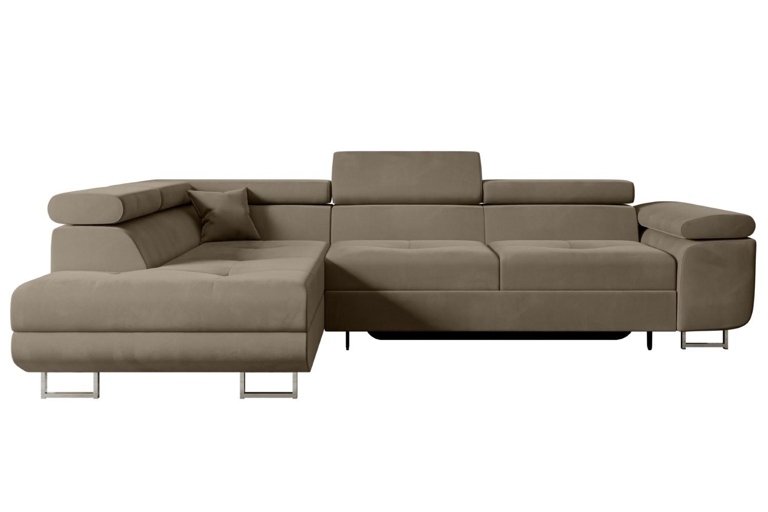 ECKSOFA mit Schlaffunktion und Bettkasten GUSA-L 272x202x107 cm Braun Velours - Silberfarben/Braun, Holzwerkstoff/Textil (202/272cm) - ALTDECOR