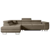 ECKSOFA mit Schlaffunktion und Bettkasten GUSA-L 272x202x107 cm Braun Velours - Silberfarben/Braun, Holzwerkstoff/Textil (202/272cm) - ALTDECOR