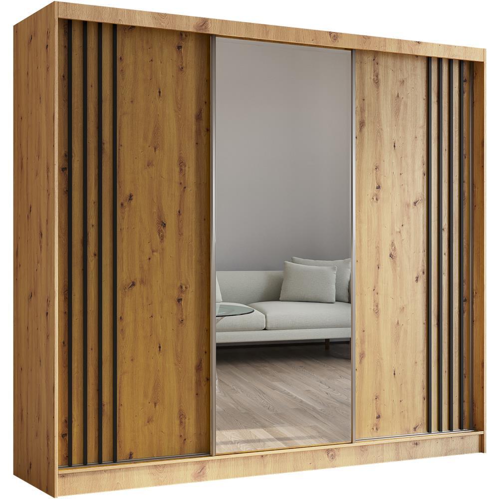 SCHWEBETÜRENSCHRANK Nela II 240/216/61 eiche Artisan mit Schubladen - Schwarz/Eiche Artisan, Holzwerkstoff (240/216/61cm) - Beautysofa