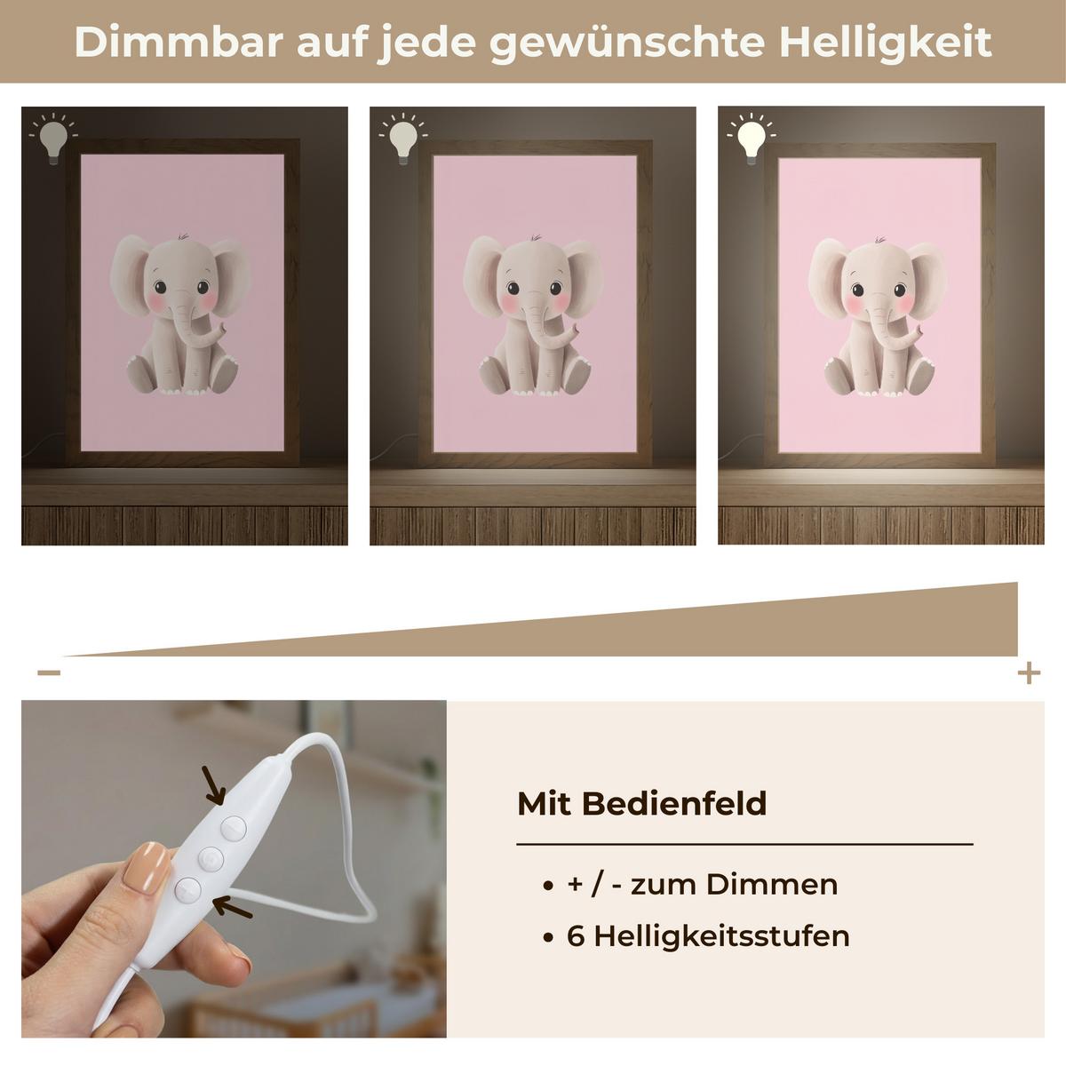 NACHTTISCHLAMPE Elefant - Baby - Rosa - Cartoon 20x30 cm - Rosa, Holzwerkstoff (8/20/30cm) - OnlyWow