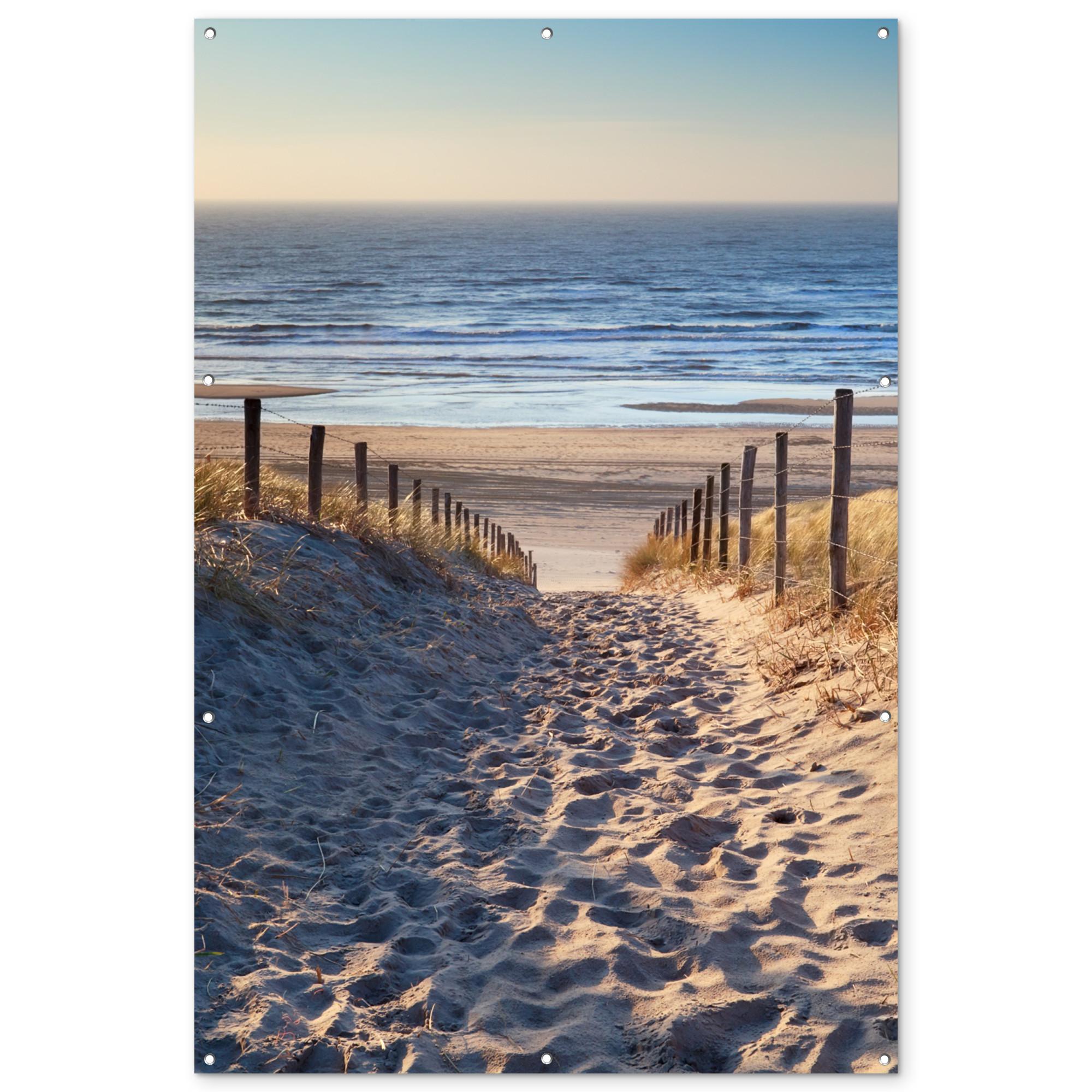GARTENPOSTER Strand - Meer - Niederlande - Dünen - Sonne Bild 120x180 cm - Sandfarben, Kunststoff (120/180/0.2cm) - OnlyWow