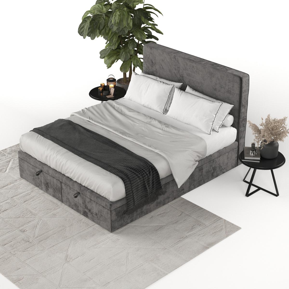 POLSTERBETT Hush mit Stauraum 120/200 cm Stahl im Lotta Stoff - Graphitfarben/Schwarz, Holz/Holzwerkstoff (120/200cm) - AltaBeds
