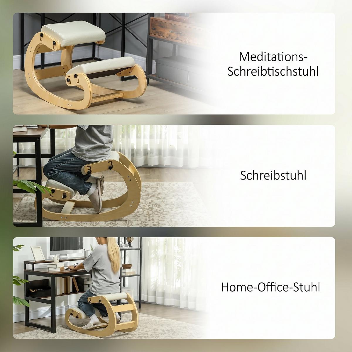 KNIESTUHL Polyester Birkenholz Cremeweiß - Creme, Holz (55/55/85cm) - HOMCOM