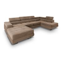 WOHNLANDSCHAFT CASONE R-S Beige Velours-Stoff mit Schlaffunktion - Beige/Silberfarben, Holz/Textil (345/90/202cm) - MASSENO