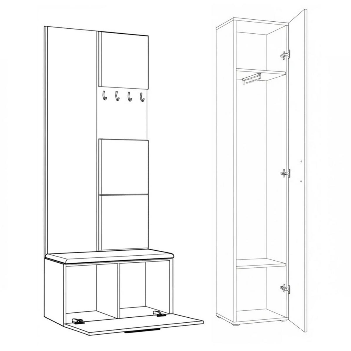 GARDEROBENSCHRANK MODULO 120,6/204/40 cm Modern Garderobe-Set Kaschmir - Kaschmir/Schwarz, Holzwerkstoff (120.6/204/40cm) - MASSENO