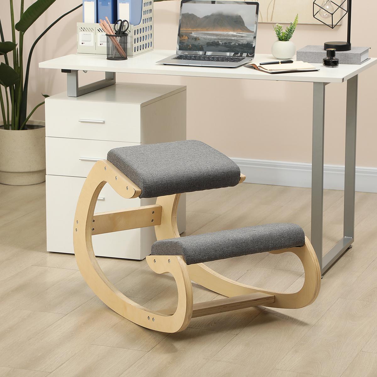ERGONOMISCHER Kniehocker für Homeoffice, verbessert die Körperhaltung, Grau - Grau, Holz/Textil (85/55/55cm) - HOMCOM