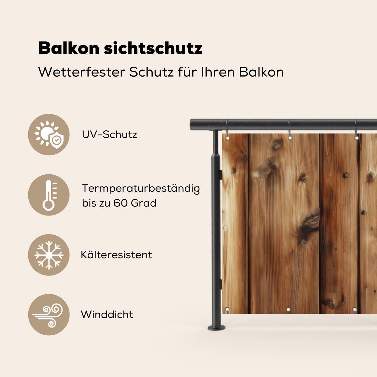 BALKON-SICHTSCHUTZ Holz - Regale - Braun Witterungsbeständig 200x90 cm - Buchefarben, Kunststoff (200/90cm) - MuchoWow