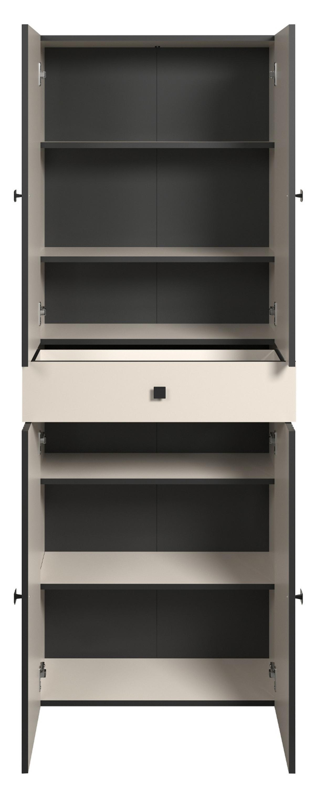 HOCHSCHRANK Kaschmir, grau 70 x 186 cm, Badschrank 4-türig - Kaschmir/Schwarz, Holzwerkstoff/Metall (70/186/31cm) - Top.Furn
