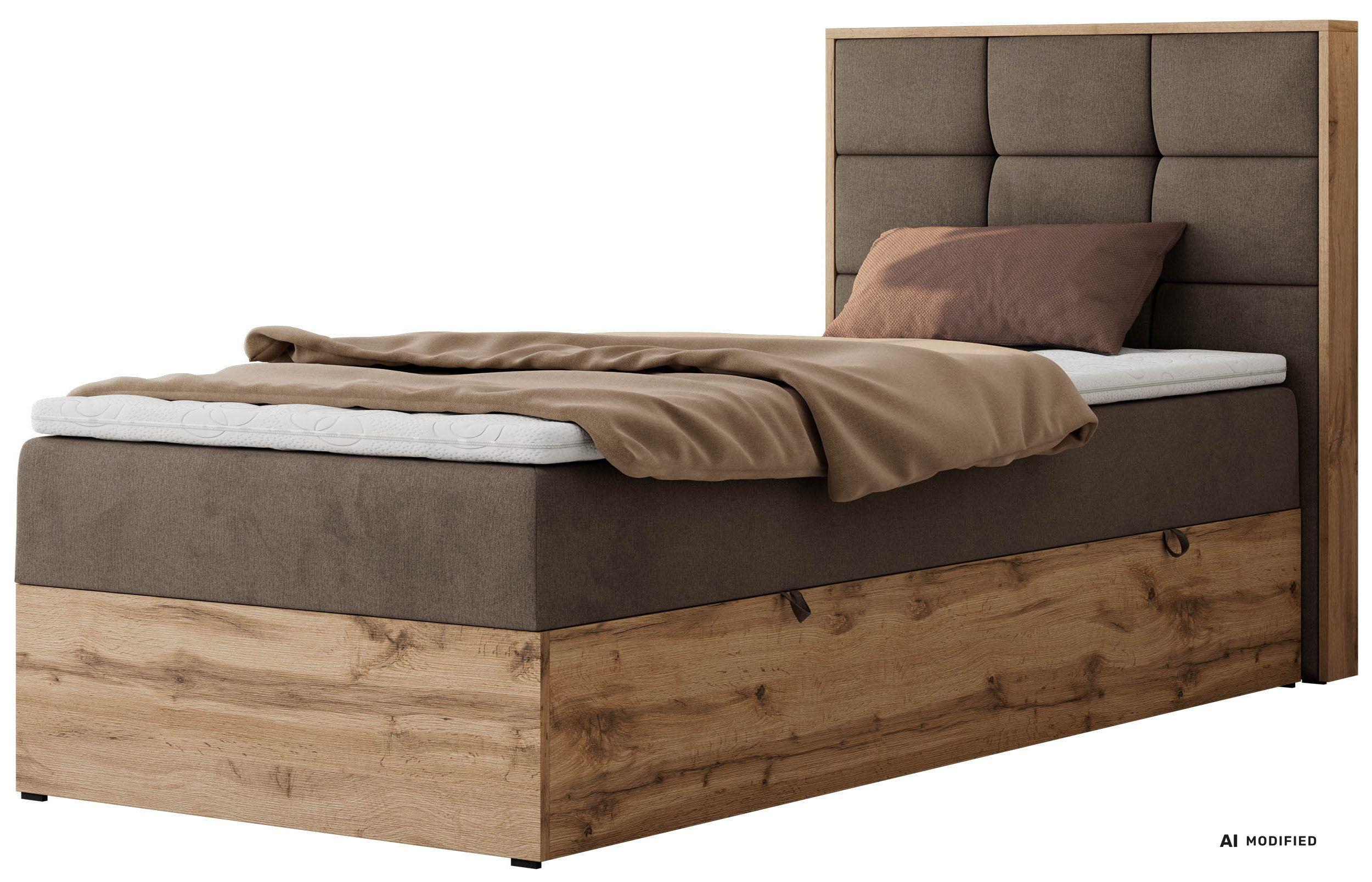 BOXBETT ALBERO 1 90/200 - Braun Velvet - Topper T25 - H3 - Rechts - Schwarz/Braun, Kunststoff/Textil (90/200cm) - MKS