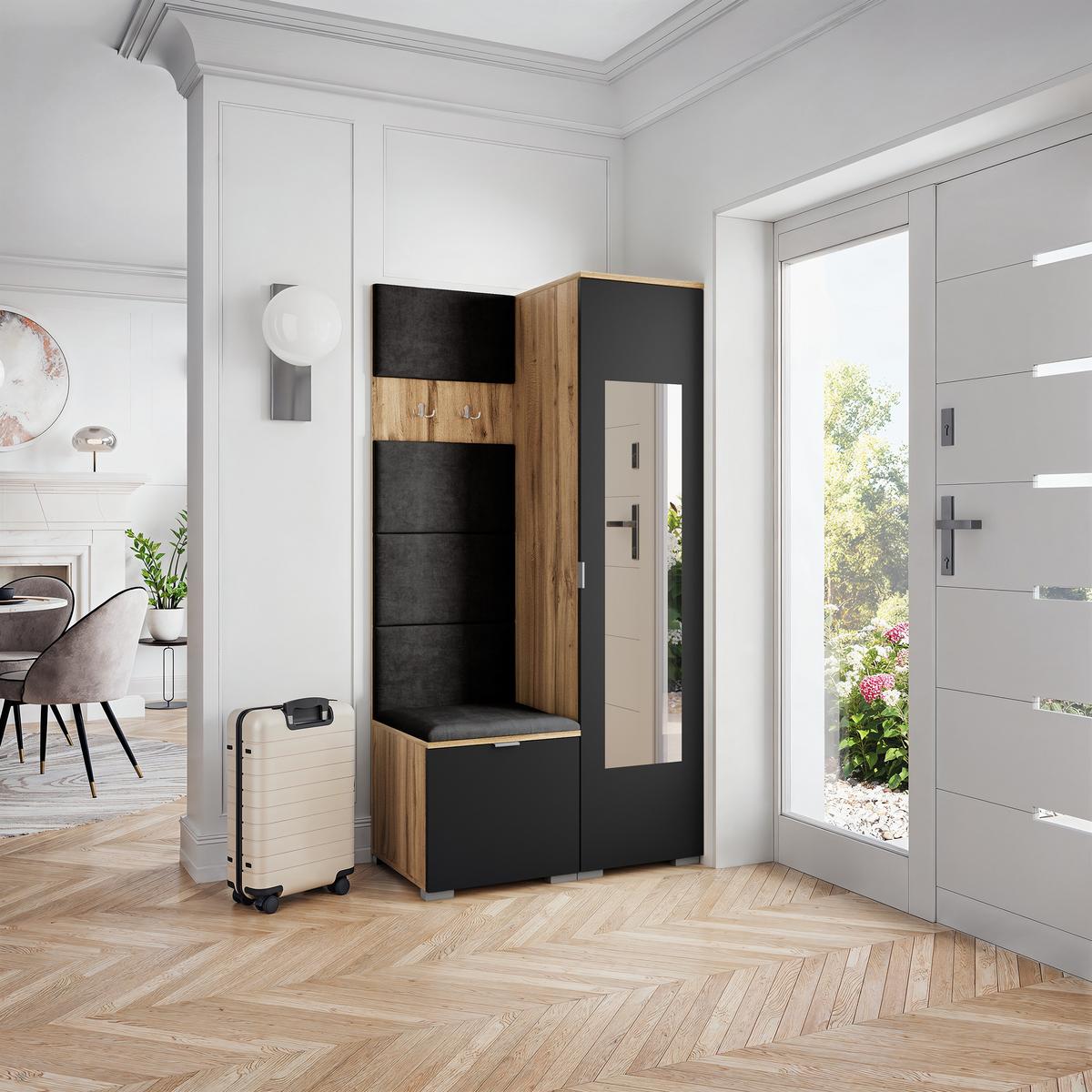 GARDEROBENSCHRANK VIRA 95/181/51 cm Modern Eiche Wotan - Eiche Wotan/Schwarz, Holzwerkstoff (95/181/51cm) - MASSENO