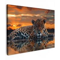 LEINWANDBILD Natur - Leopard - Tier - Sonnenuntergang - Modern Wandbilder 80x60 cm - Orange, Textil (80/60cm) - MuchoWow