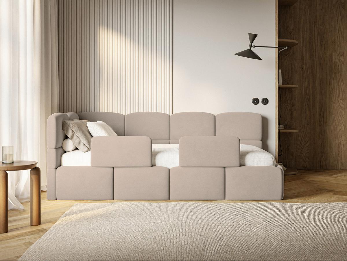 KINDERBETT Cloudy Beige 90x200 cm, mit Matratze & Rausfallschutz, Kopfteil links, Samt - Beige/Schwarz, Kunststoff/Textil (90/200cm) - Selsey