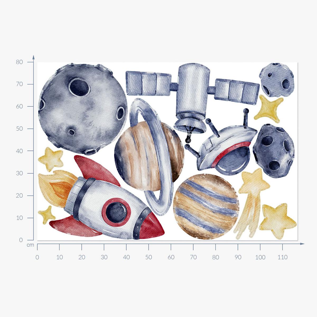 WANDAUFKLEBER 80x117cm - Der Raum des Planeten - Multicolor, Kunststoff (80/117/0.1cm) - Wallfluent