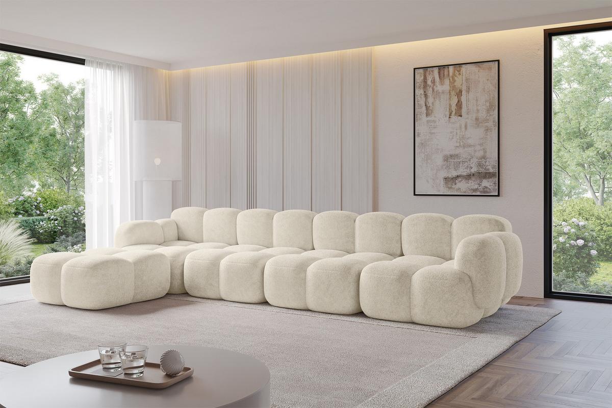 ECKSOFA modulares Sofa Links Miko-L3 390x205x75 Creme Velours - Creme/Schwarz, Holzwerkstoff/Kunststoff (390/205cm) - ALTDECOR