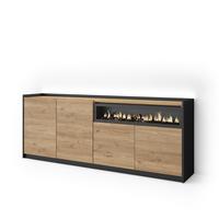 SIDEBOARD, Eiche und Schwarz, 207/37/80cm, Kamin mit Feuereffekt - Eichefarben, Holzwerkstoff (207/80/37cm) - Skraut Home