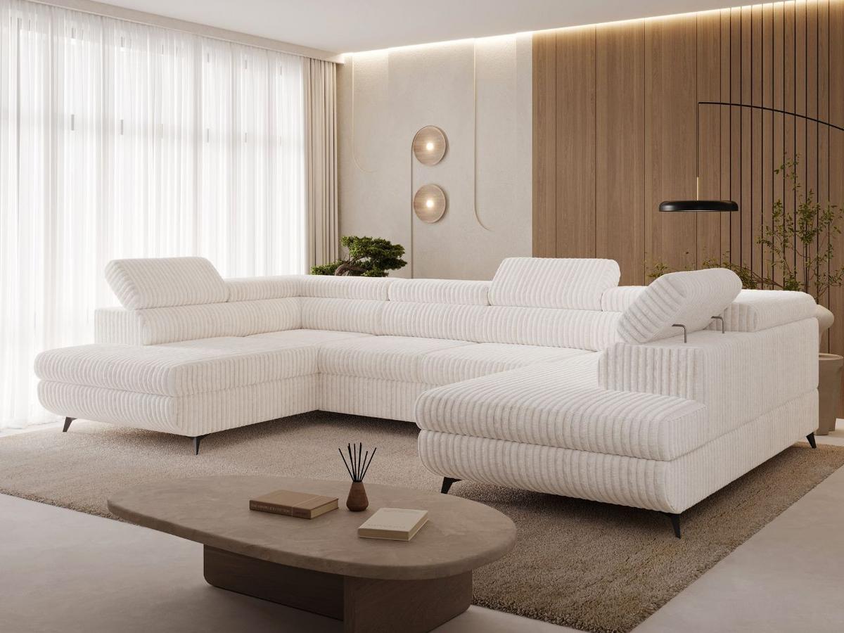 ECKSOFA U Argon Creme - Creme/Schwarz, Holz/Textil (322/190cm) - Graingold