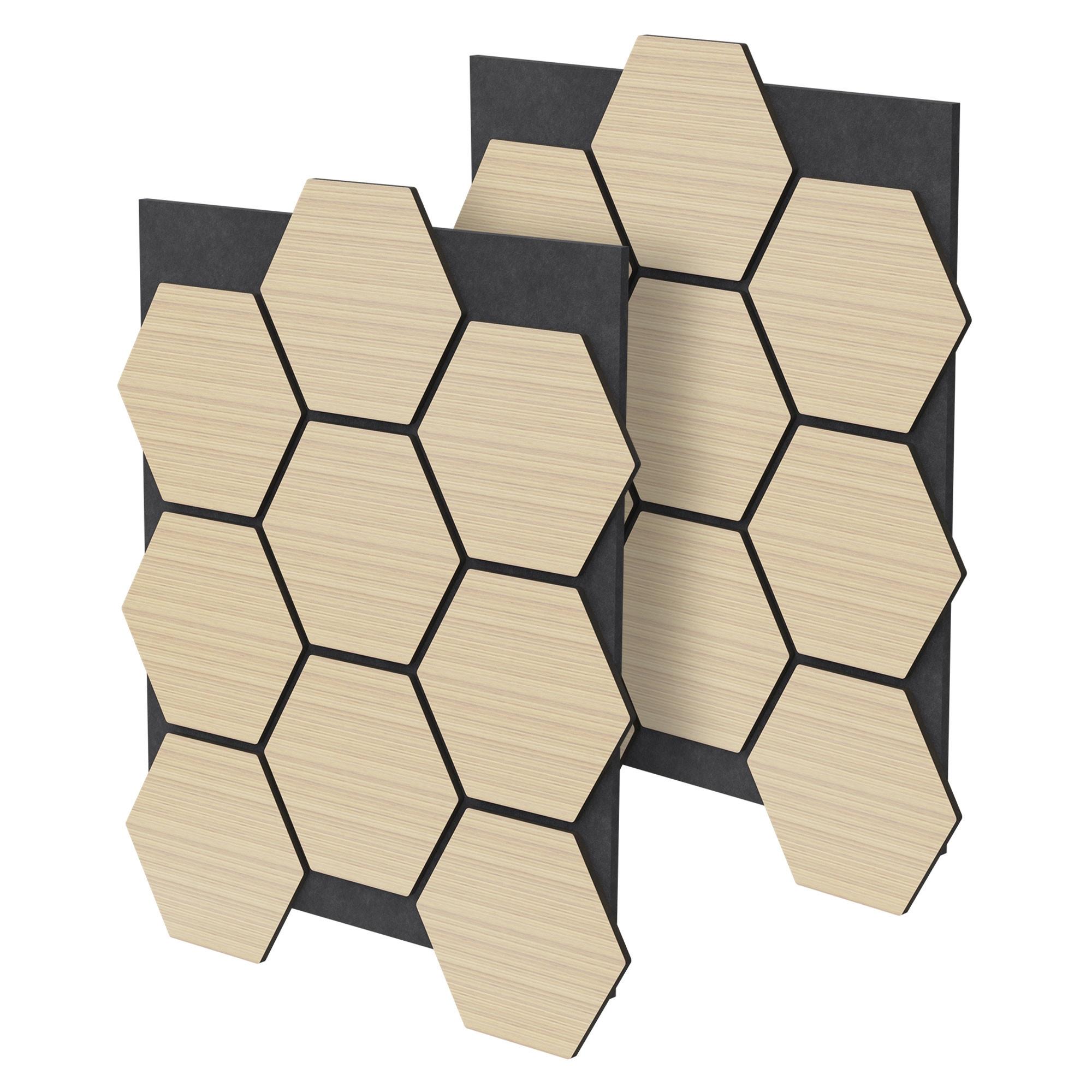 AKUSTIKPANEEL 2er Set Schallschutzplatten Hexagon Eiche Holzoptik 66x81x2 cm aus Filz - Hellbraun, Holzwerkstoff (2.1/81.1/66.6cm) - ML-DESIGN