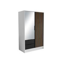 DREHTÜRENSCHRANK PELOR 102/200/51 cm Modern Kleiderschrank 2-türig mit Spiegel Weiß - Schwarz/Weiß, Holzwerkstoff (102/200/51cm) - MASSENO