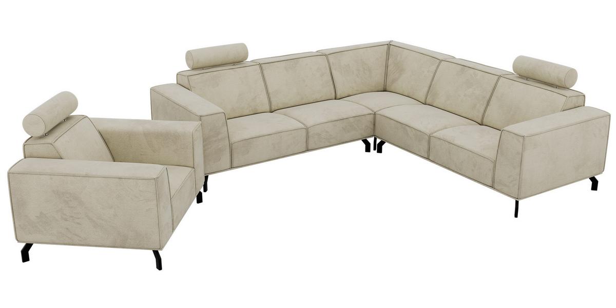 SITZGARNITUR VESANO - Beige Velvet - Beige/Schwarz, Textil/Metall (260/90/260cm) - MKS
