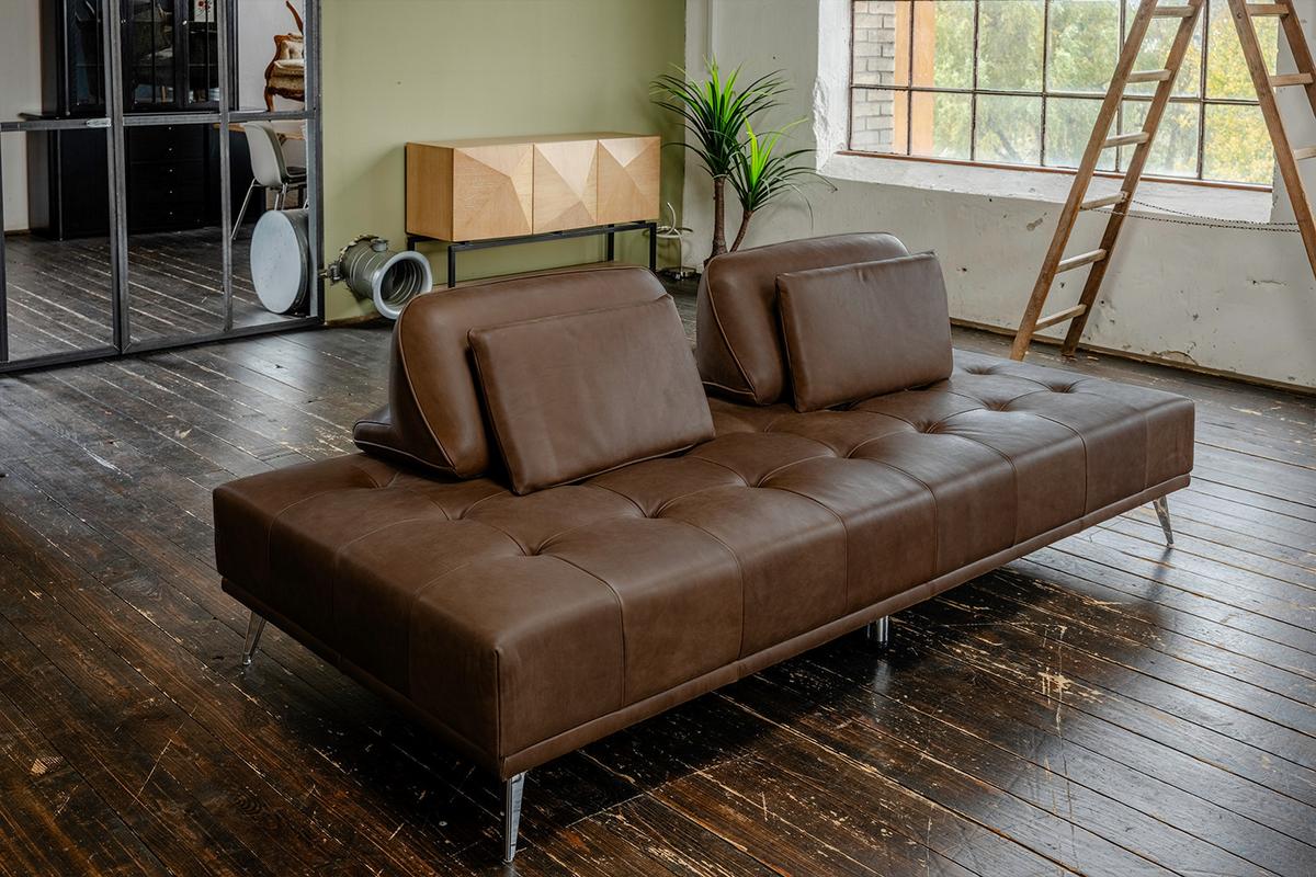 SOFA WIOLO Dunkelbraun Leder - Dunkelbraun/Silberfarben, Leder/Metall (240/83/110cm) - KAWOLA