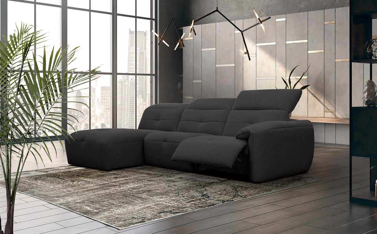 ECKSOFA TRENTO 4-Sitzer mit 1 Relaxfunktion, schwarz - Schwarz, Holzwerkstoff/Kunststoff (165/262cm) - Wozimo