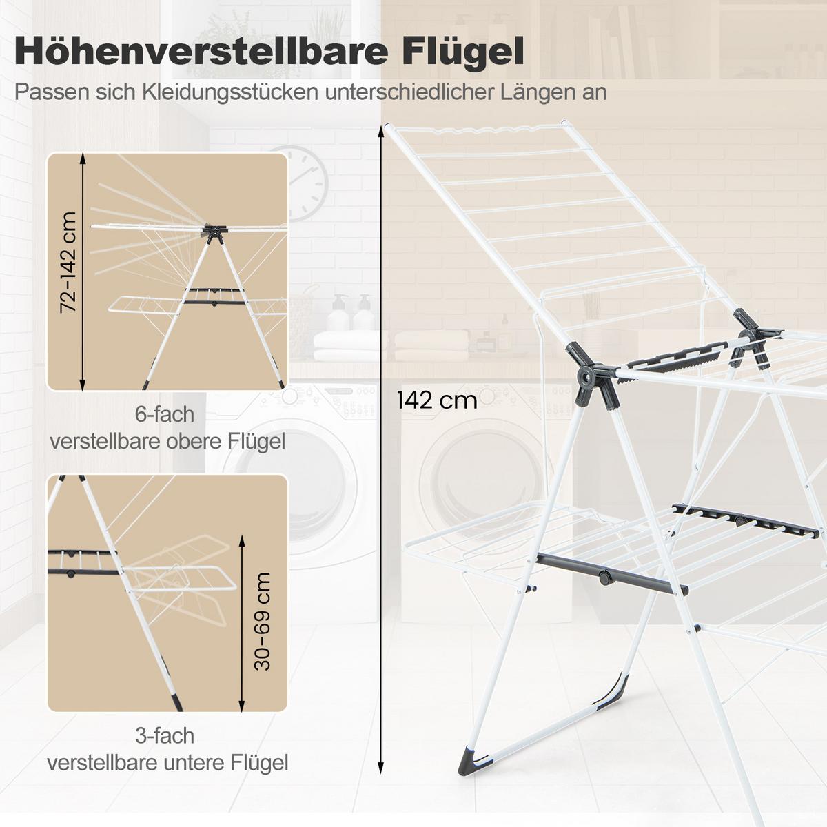 WÄSCHESTÄNDER Weiß - Weiß, Metall (145/95/58cm) - COSTWAY