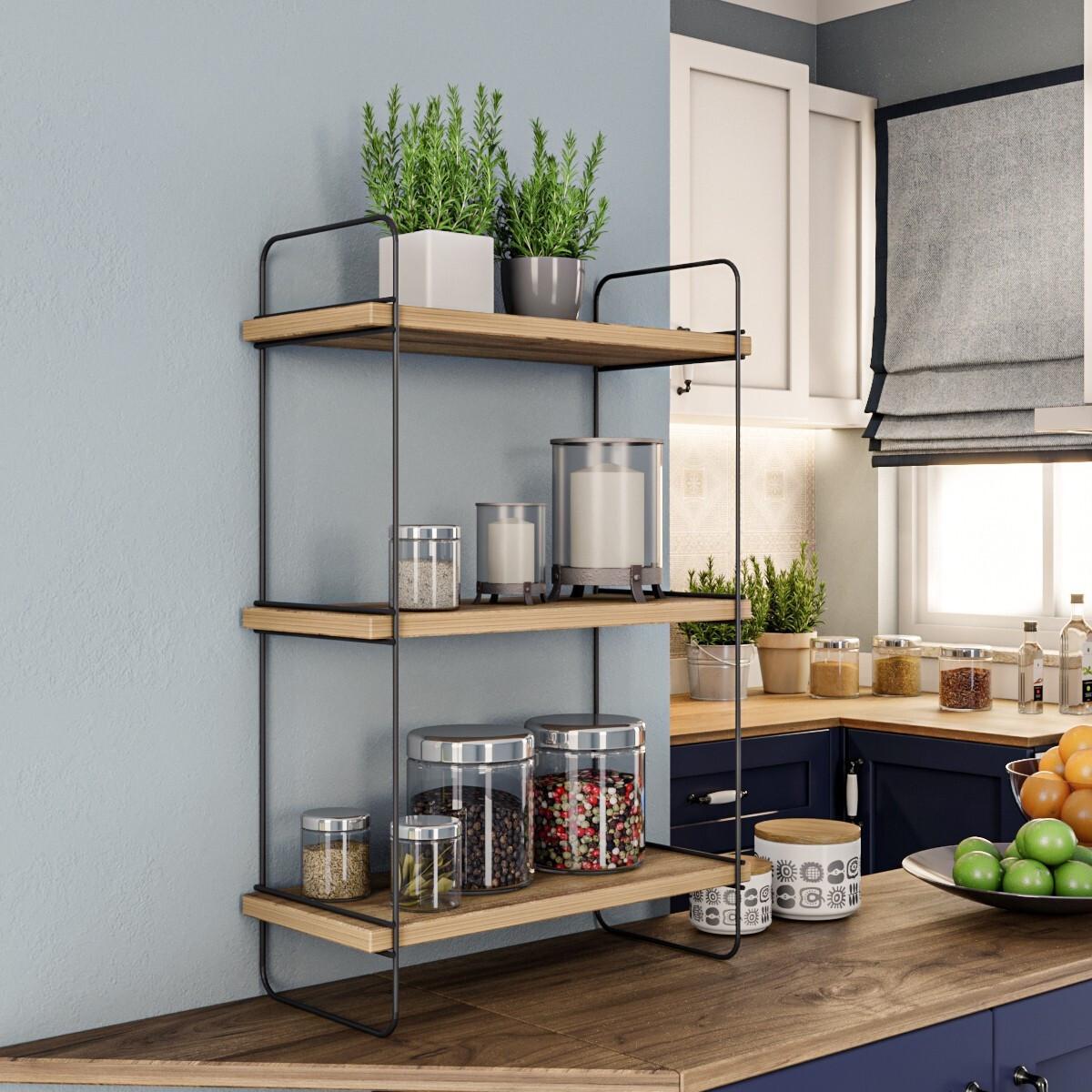 HÄNGEREGAL Holzdekor Kiefer und Schwarz H66 cm – PULALIS - Eschefarben, Holzwerkstoff (20/66/67cm) - Calicosy
