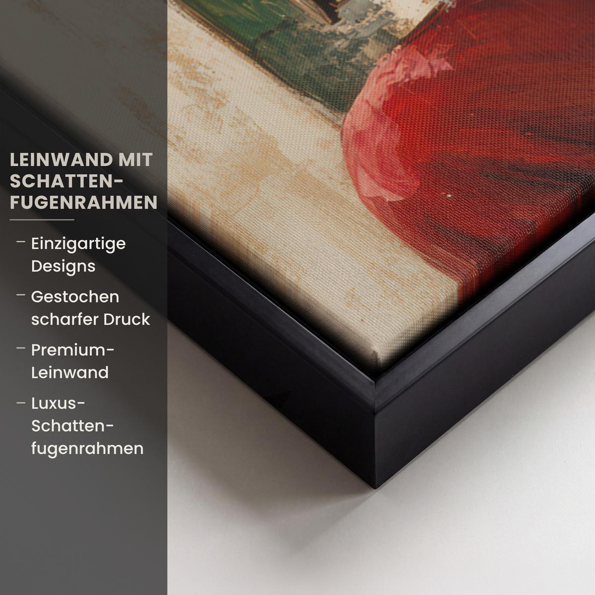 LEINWAND Bilder mit Rahmen - Weihnachten - Weihnachtsmann - Winter - Open Fireside - 70x50 - Dunkelrot, Textil (70/50cm) - MuchoWow