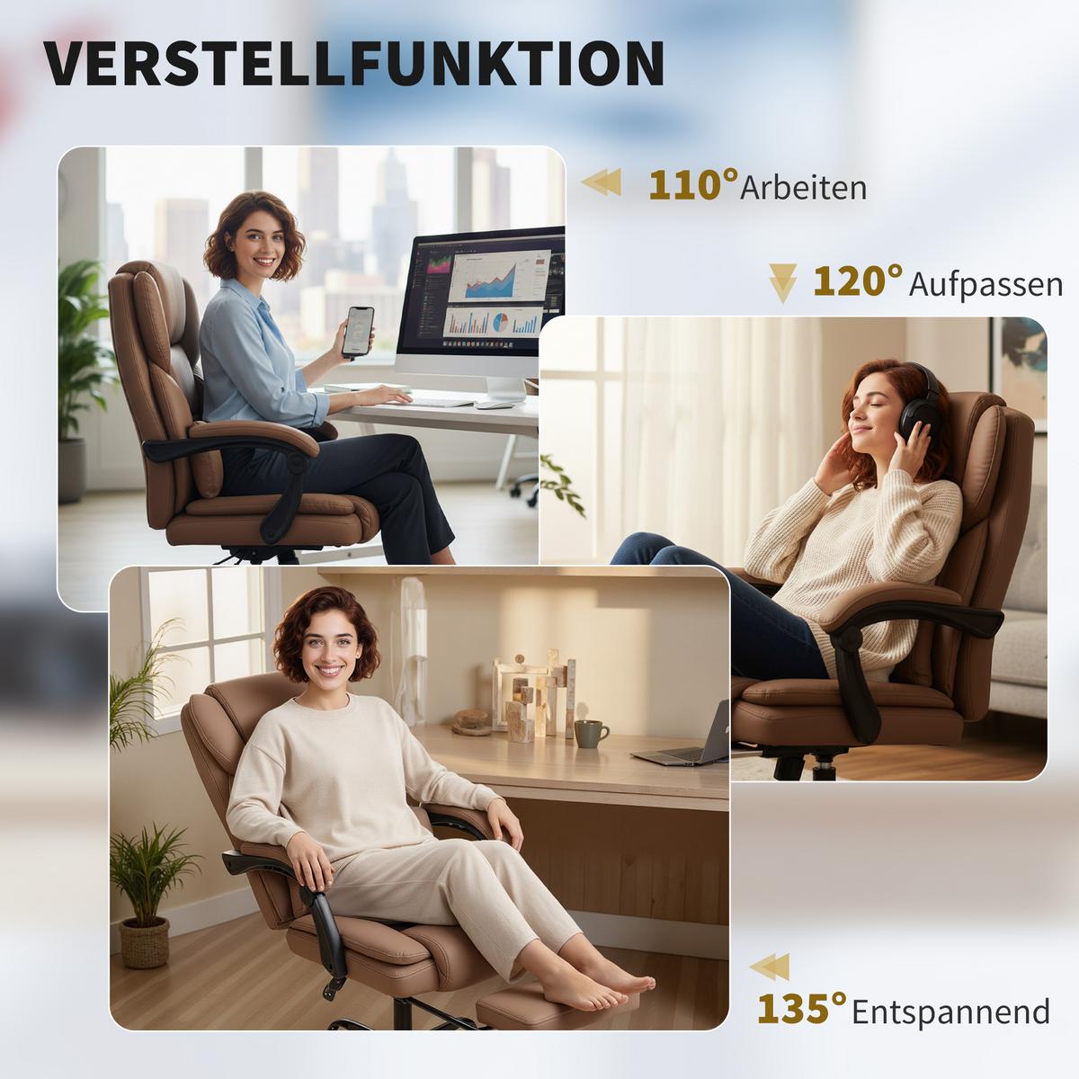 BÜROSTUHL Kunstleder Mehrschichtenplatte Braun - Schwarz/Braun, Leder/Kunststoff (65/119/67cm) - HOMCOM