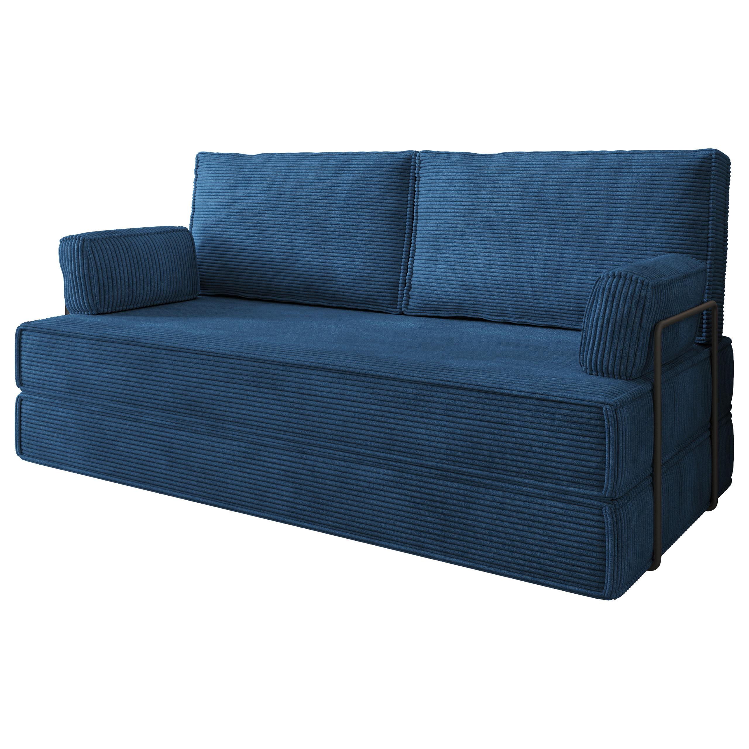 BETTSOFA SILAR aus Schaumstoff Kordstoff Blau Schlaffunktion - Blau, Textil (170/86/80cm) - MASSENO