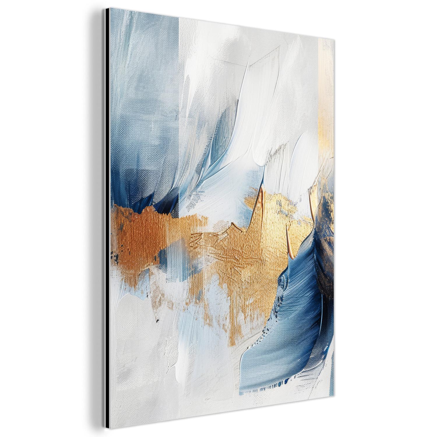 METALLBILD Gold - Blau - Aquarell - Kunst - Modern 30x40 cm - Hellblau, Metall (30/40cm) - MuchoWow