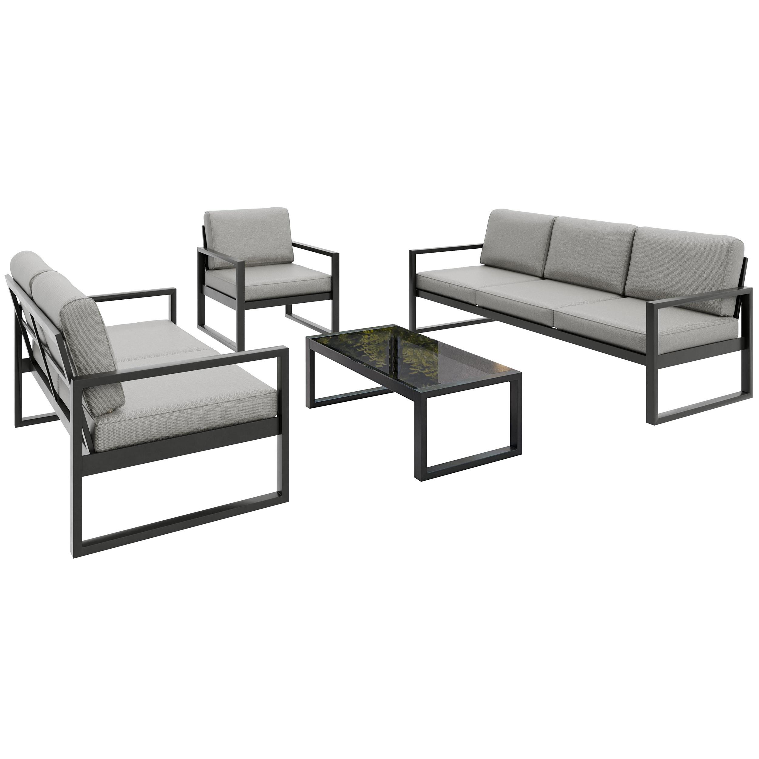 GARTENSET Stella mit Sofas, Sessel und Kaffeetisch, mit Metallrahmen, Beige - Beige, Metall - Beautysofa
