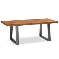 COUCHTISCH aus Akazie Massivholz mit Metall-Trapezbeinen und Baumkante im Design-Stil, Akazie-Silber 120x60x46 cm - Silberfarben/Akaziefarben, Holz/Metall (60/120/46cm) - KADIMA DESIGN