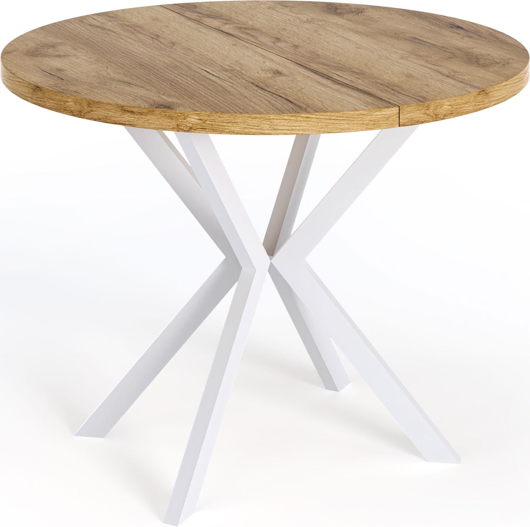 ESSTISCH Della runder ausziehbarer, Craft Eiche 100-180/100/76 cm - Eiche Wotan/Weiß, Holzwerkstoff/Metall (100/180/76cm) - WFL GROUP
