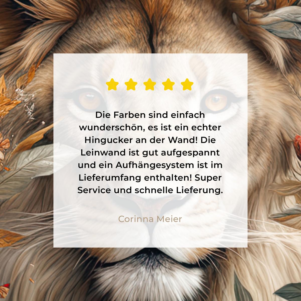 LEINWANDBILD Löwe - Wildtiere - Pflanzen - Natur - Blumen Deko XXL 80x120 cm - Beige, Textil (80/120cm) - MuchoWow