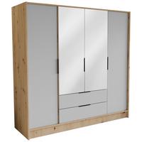 DREHTÜRENSCHRANK CAVA 200/200/51 cm Modern Kleiderschrank 4-türig mit Spiegel Eiche Artisan - Weiß/Eiche Artisan, Holzwerkstoff (200/200/51cm) - MASSENO