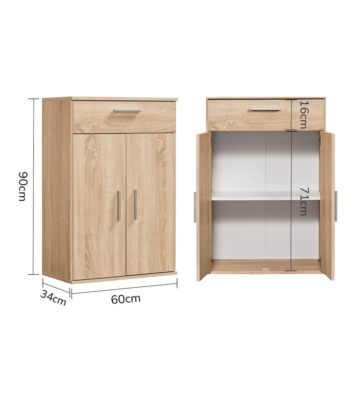 MEHRZWECKSCHRANK Der Praktische - Weiß/Sonoma Eiche, Holzwerkstoff (60/91/34cm) - Mokebo