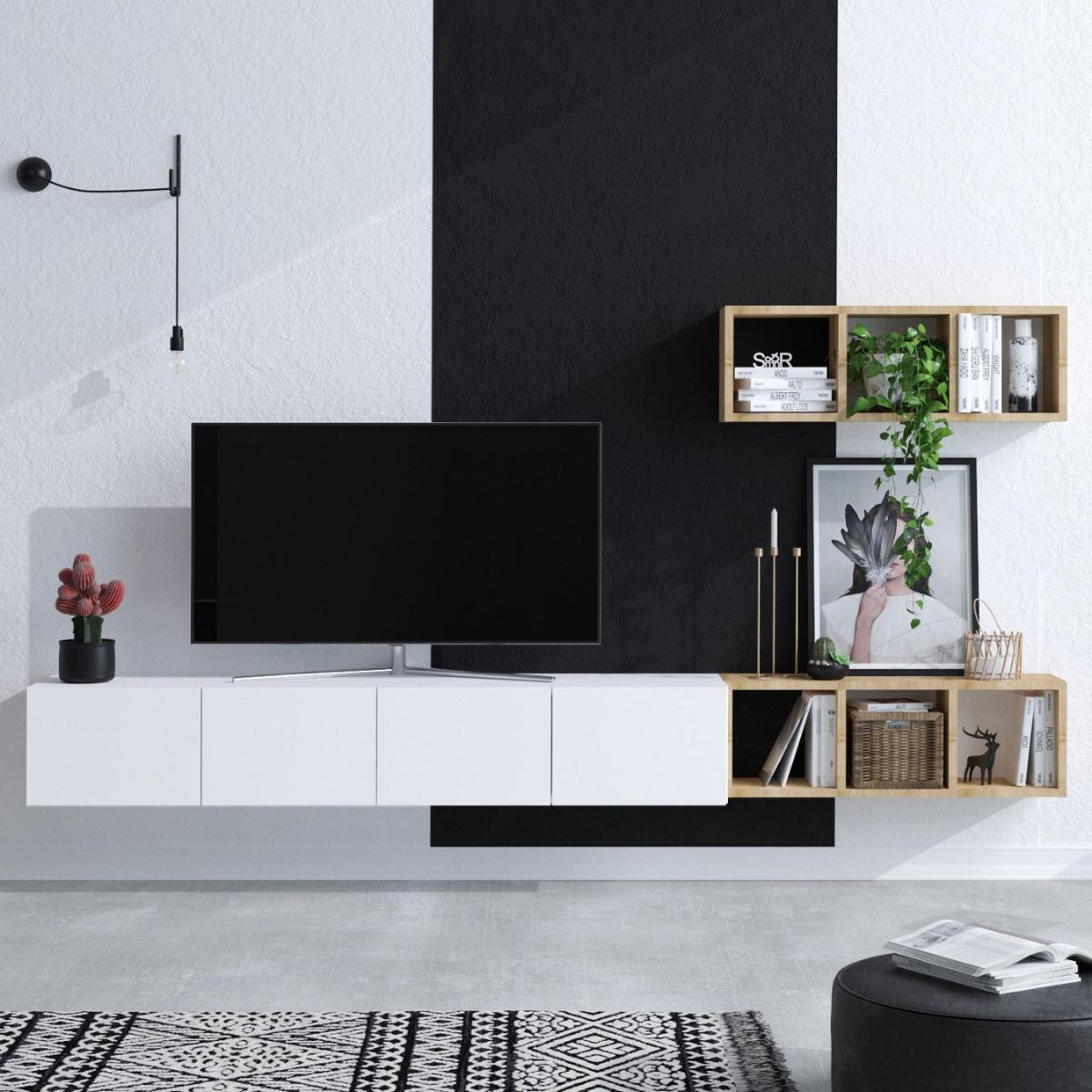 TV-SCHRANK 4 Türen weiß Pia 215/32/25 cm - Weiß, Holzwerkstoff (215/25/32cm) - Calicosy