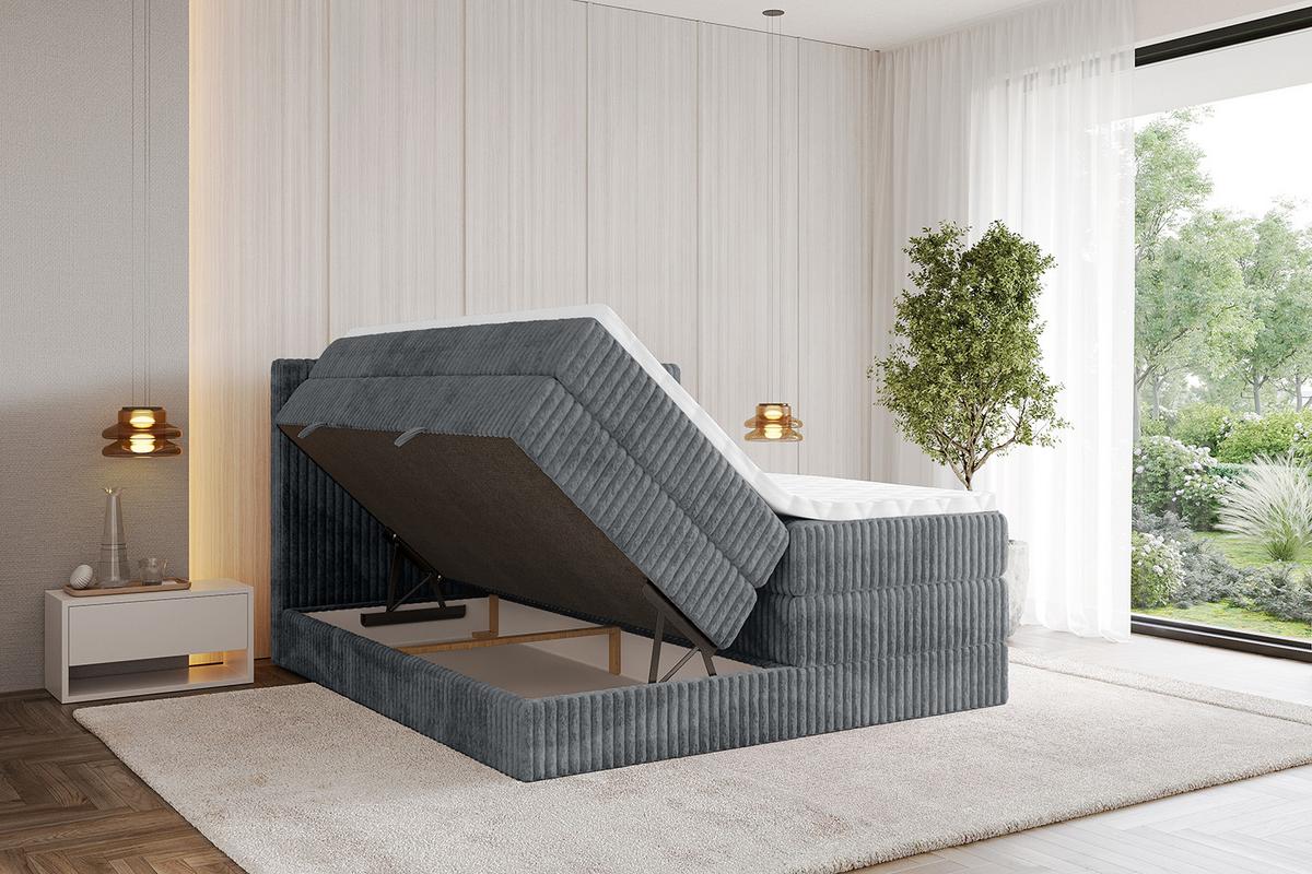 BOXSPRINGBETT mit Matratze H3|H4 und Lattenrost - TOLO KING 140x200 Cord - Dunkelgrau - Dunkelgrau, Holzwerkstoff (140/200cm) - ALTDECOR