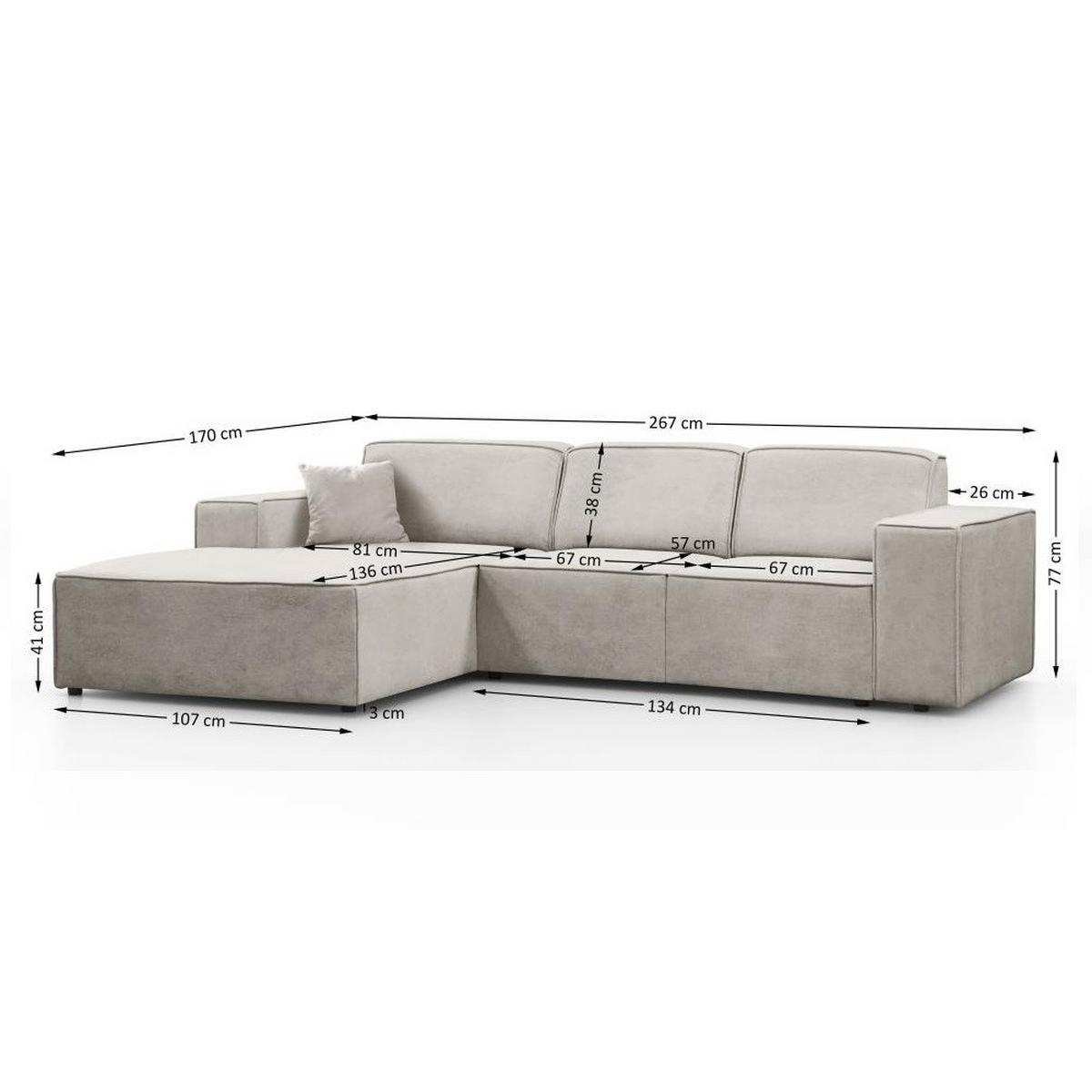 ECKSOFA ohne Schlaffunktion Pedro L beige rechts - Beige/Schwarz, Kunststoff/Textil (267/170cm) - Beautysofa