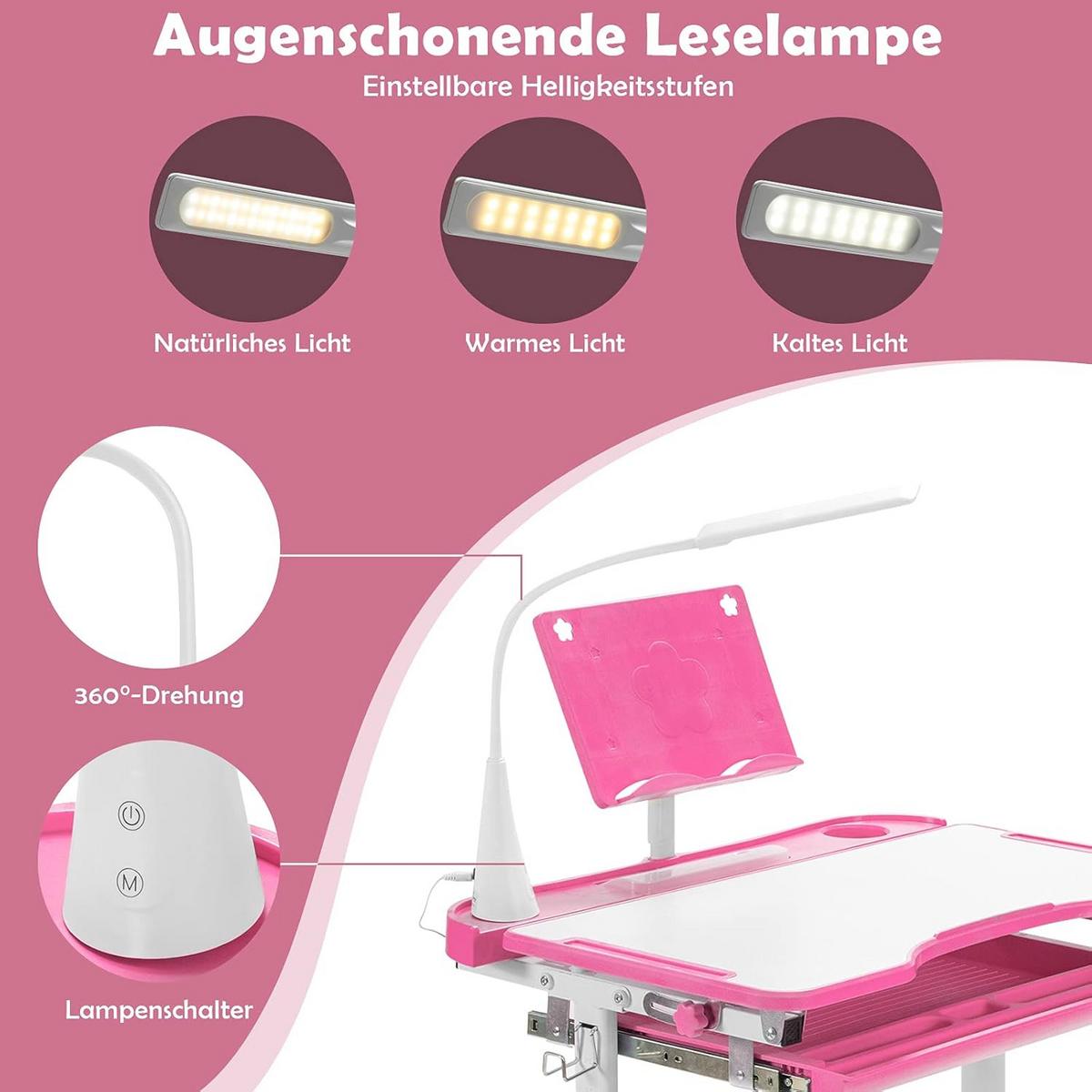 KINDERSCHREIBTISCH Pink - Pink, Holz (71/79/52cm) - COSTWAY