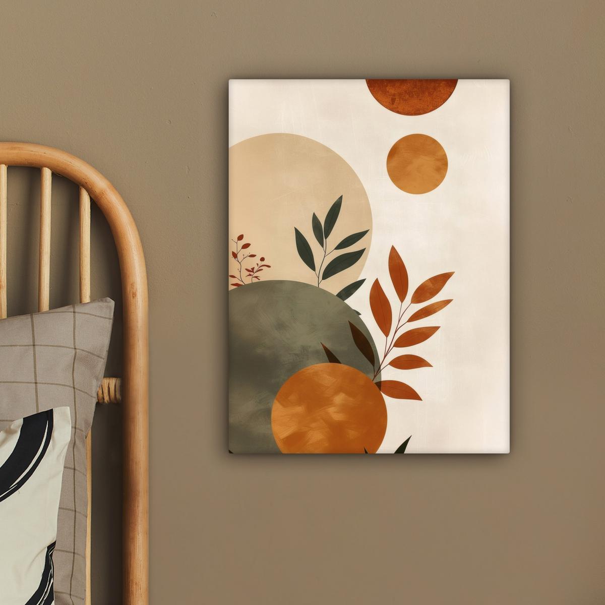LEINWANDBILD Formen - Rund - Blätter - Beige Room Decor 30x40 cm - Rostfarben, Textil (30/40cm) - MuchoWow
