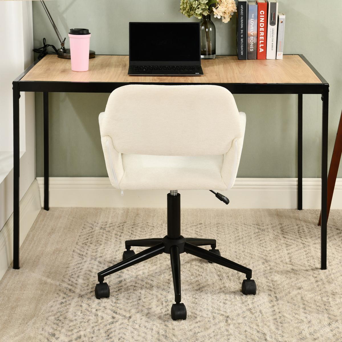 DREHSTUHL Stoffbezug höhenverstellbar & 360° drehbar - Beige/Schwarz, Textil/Metall (54/85/56cm)