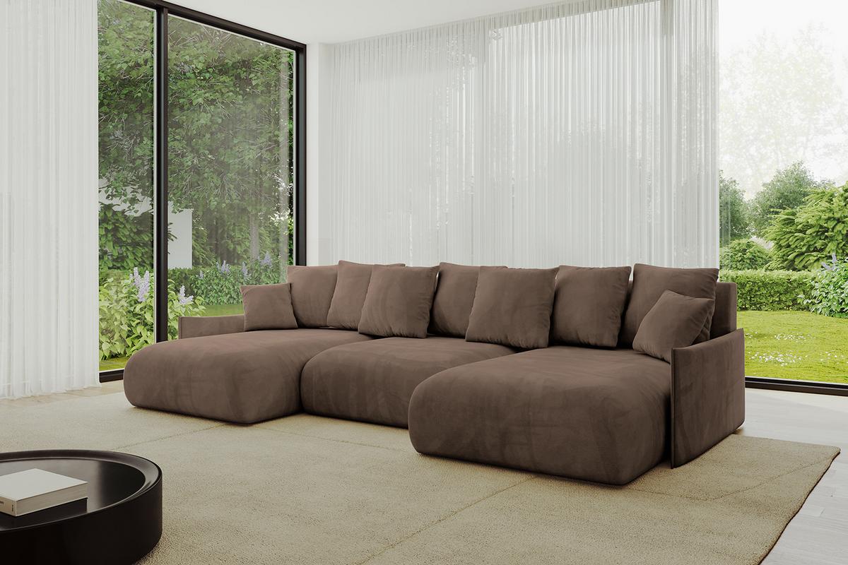 WOHNLANDSCHAFT mit Schlaffunktion und Bettkasten ONESK-U-v1 317x177x72 Braun Velours - Braun, Holzwerkstoff/Kunststoff (317/72/177cm) - ALTDECOR