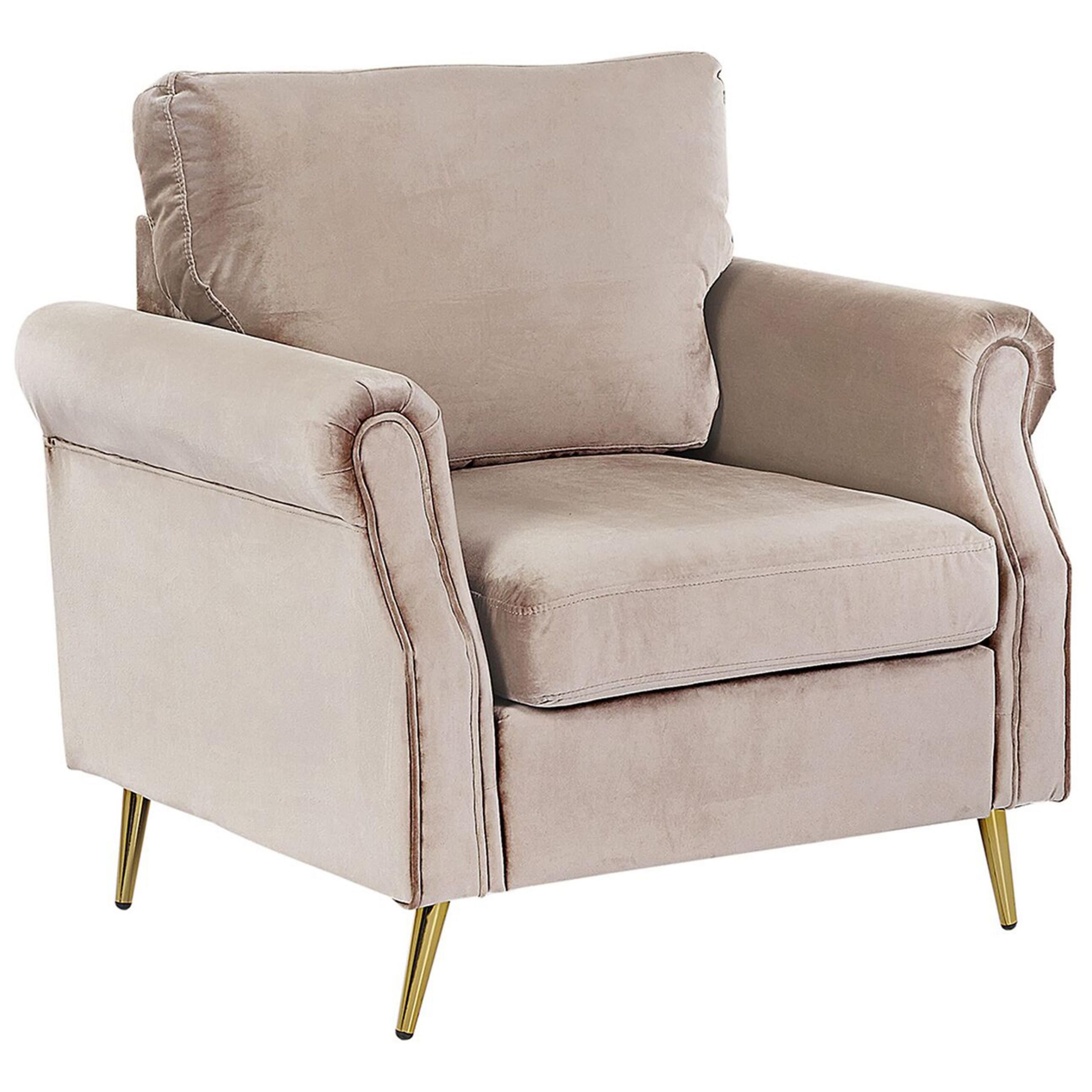SESSEL Samtstoff Beige Vietas - Beige, Textil/Metall (85/90/67cm) - Beliani