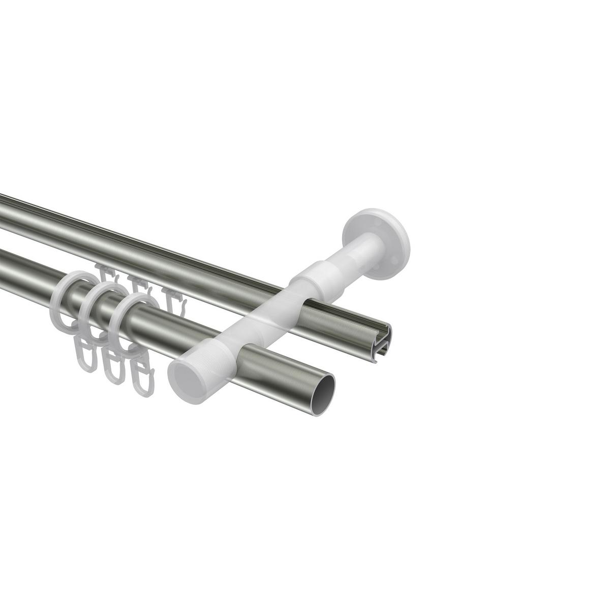 GARDINENSTANGE RUNDROHR-INNENLAUF Prestige Savio 160 cm, 2-läufig, 20 mm Ø Edelstahl-Optik - Edelstahlfarben, Metall (160cm) - INTERDECO