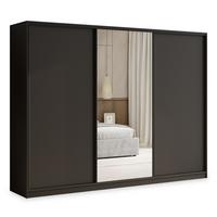 SCHWEBETÜRENSCHRANK TARI 250/205/58 cm 3-türig mit Spiegel und Schubladen Schwarz - Schwarz, Holzwerkstoff (250/205/58cm) - MASSENO